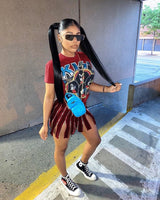 ANJAMANOR Womens Fashion Short Sleeve T Shirt Dress Gothic Punk Cartoon Print Zip Slit Casual Mini Dresses Streetwear D60-EG39