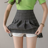 Women Plaid Pleated Skirts Kawaii High Waist A-line Mini Skirts Plus Size Summer Harajuku Korean Japanese School Uniform