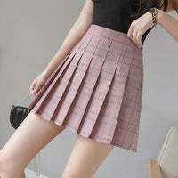 Women Plaid Pleated Skirts Kawaii High Waist A-line Mini Skirts Plus Size Summer Harajuku Korean Japanese School Uniform