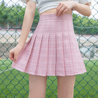 Women Plaid Pleated Skirts Kawaii High Waist A-line Mini Skirts Plus Size Summer Harajuku Korean Japanese School Uniform