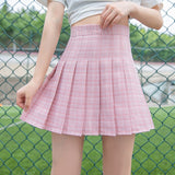Women Plaid Pleated Skirts Kawaii High Waist A-line Mini Skirts Plus Size Summer Harajuku Korean Japanese School Uniform
