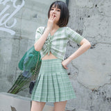Women Plaid Pleated Skirts Kawaii High Waist A-line Mini Skirts Plus Size Summer Harajuku Korean Japanese School Uniform