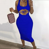 New Summer Fashion Leopard Lips Sleeveless S-5XL Plus Size Dress Sexy Casual Basic Midi Dress Club Bodycon Tight Dresses Women