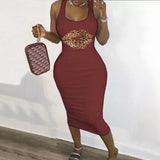 New Summer Fashion Leopard Lips Sleeveless S-5XL Plus Size Dress Sexy Casual Basic Midi Dress Club Bodycon Tight Dresses Women