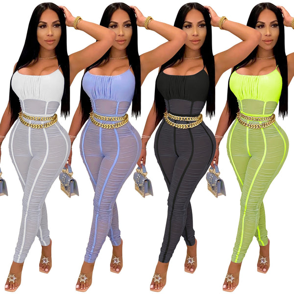 Cutubly Mesh See Though Rompers and Jumpsuits for Women Spaghetti Strap Club Women Jumpsuit Stacked Sexy Party Jumpsuit Romper