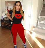 Two Piece Set Tracksuit Women Boat Anchor Print Plus Size 2 Piece Set Top And Pants Femme Clothes Elastic Waist Long Pants Set