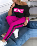 Two Piece Set Tracksuit Women Boat Anchor Print Plus Size 2 Piece Set Top And Pants Femme Clothes Elastic Waist Long Pants Set