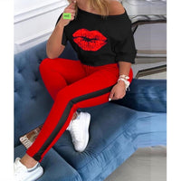 Two Piece Set Tracksuit Women Boat Anchor Print Plus Size 2 Piece Set Top And Pants Femme Clothes Elastic Waist Long Pants Set