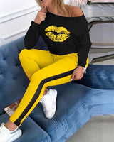 Two Piece Set Tracksuit Women Boat Anchor Print Plus Size 2 Piece Set Top And Pants Femme Clothes Elastic Waist Long Pants Set