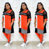 New African Clothes For Women Two Piece Sets Long Tops Skinny Pants Matching Set Mesh Patchwork Tracksuit Set Plus Size 4XL 3XL