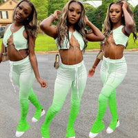 HAOYUAN Sexy Two Piece Set Jumpsuit Fall Clothes for Women Metal Chain Crop Top and Stacked Leggings Pants Club Birthday Outfits