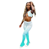 HAOYUAN Sexy Two Piece Set Jumpsuit Fall Clothes for Women Metal Chain Crop Top and Stacked Leggings Pants Club Birthday Outfits