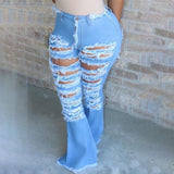 Sexy Ripped jeans Fringe Hollow out Ruffle Flare denim Pants High Waist Bodycon Hole Women Trousers Club Outfits
