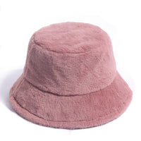 FOXMOTHER Winter Outdoor Vacation Lady Panama Black Solid Thickened Soft Warm Fishing Cap Faux Fur Rabbit Bucket Hat For Women