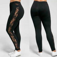 Plus Size L-3XL Sexy Women Lace Pants Black Insert Sheer Leggings Elastane Leggings