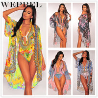 WEPBEL 2 Pieces Set Summer Women Beach Wear Sexy Bikini Set Floral Print Halter One Piece Swimsuit and Cover Up Sets