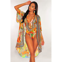 WEPBEL 2 Pieces Set Summer Women Beach Wear Sexy Bikini Set Floral Print Halter One Piece Swimsuit and Cover Up Sets