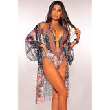 WEPBEL 2 Pieces Set Summer Women Beach Wear Sexy Bikini Set Floral Print Halter One Piece Swimsuit and Cover Up Sets