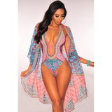 WEPBEL 2 Pieces Set Summer Women Beach Wear Sexy Bikini Set Floral Print Halter One Piece Swimsuit and Cover Up Sets