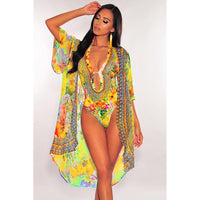 WEPBEL 2 Pieces Set Summer Women Beach Wear Sexy Bikini Set Floral Print Halter One Piece Swimsuit and Cover Up Sets