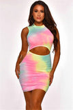 CHRONSTYLE Backless Tie Dyeing Print Women Dress 2020 New Sleeveless Hollow Out Bodycon Tank Dress Lace-up High Waist Mini Dress