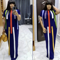 African Dresses For Women Dashiki Stripe Patchwok Maxi African Dress Robe Boubou Africaine Femme Bazin Plus Size African Clothes