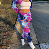 Tsuretobe Tie Dye Ripped Jeans For Women High Waisted Jeans Hollow Out Straight Baggy Jeans Women Clothing Plus Size Fashion