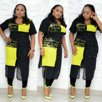 New African Clothes For Women Two Piece Sets Long Tops Skinny Pants Matching Set Mesh Patchwork Tracksuit Set Plus Size 4XL 3XL