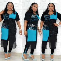 New African Clothes For Women Two Piece Sets Long Tops Skinny Pants Matching Set Mesh Patchwork Tracksuit Set Plus Size 4XL 3XL