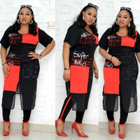 New African Clothes For Women Two Piece Sets Long Tops Skinny Pants Matching Set Mesh Patchwork Tracksuit Set Plus Size 4XL 3XL