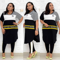 New African Clothes For Women Two Piece Sets Long Tops Skinny Pants Matching Set Mesh Patchwork Tracksuit Set Plus Size 4XL 3XL
