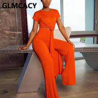 Women Chic Two Piece Suits Solid Casual Short Sleeve Shirt and Wide Leg Pants Set