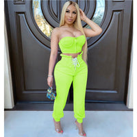 HAOYUAN Two Piece Set Jumpsuits Fall Women Clothing Sexy Night Club Outfits Off Shoulder Crop Top+Pant Lounge Wear Matching Sets
