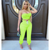 HAOYUAN Two Piece Set Jumpsuits Fall Women Clothing Sexy Night Club Outfits Off Shoulder Crop Top+Pant Lounge Wear Matching Sets