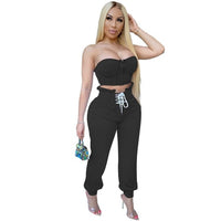HAOYUAN Two Piece Set Jumpsuits Fall Women Clothing Sexy Night Club Outfits Off Shoulder Crop Top+Pant Lounge Wear Matching Sets