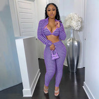 ANJAMANOR Spring 2020 Plaid Pink Sexy 3 Piece Set Plus Size Clothing Club Outfits Jacket Crop Top Pants Matching Sets D25-EB42