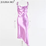 Julissa mo Metallic Satin Straps Long Dress Summer Backless Women Asymmetrical Dress Female Elegant Christmas Party Vestidos
