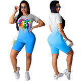 2020 Summer Women Tracksuit Gradient Lips Print Plus Size Two Piece Set Top and Biker Shorts Lounge Wear Outfits Matching Sets