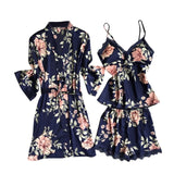 4 Pieces Women Pajamas Sets Satin Sleepwear Silk Nightwear Pyjama Spaghetti Strap Sleep Lounge Pijama with Chest Pads