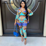 ANJAMANOR Fashion Retro Printed 3 Three Piece Set Fall 2020 Women Clothing Sexy Club Outfits Plus Size Matching Sets D42-EA42