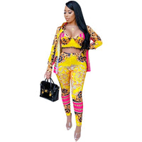 ANJAMANOR Fashion Retro Printed 3 Three Piece Set Fall 2020 Women Clothing Sexy Club Outfits Plus Size Matching Sets D42-EA42