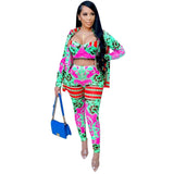 ANJAMANOR Fashion Retro Printed 3 Three Piece Set Fall 2020 Women Clothing Sexy Club Outfits Plus Size Matching Sets D42-EA42