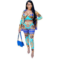 ANJAMANOR Fashion Retro Printed 3 Three Piece Set Fall 2020 Women Clothing Sexy Club Outfits Plus Size Matching Sets D42-EA42
