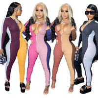 JRRY Women Ribbed Jumpsuits Long Sleeve Turtleneck High Elasticity Zippers Rib Bodysuit Print Raised Lines Pattern Outdoor Wear
