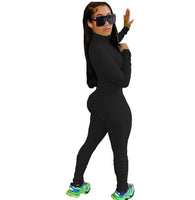 JRRY Women Ribbed Jumpsuits Long Sleeve Turtleneck High Elasticity Zippers Rib Bodysuit Print Raised Lines Pattern Outdoor Wear