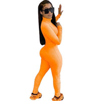JRRY Women Ribbed Jumpsuits Long Sleeve Turtleneck High Elasticity Zippers Rib Bodysuit Print Raised Lines Pattern Outdoor Wear