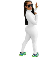 JRRY Women Ribbed Jumpsuits Long Sleeve Turtleneck High Elasticity Zippers Rib Bodysuit Print Raised Lines Pattern Outdoor Wear