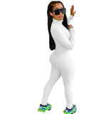 JRRY Women Ribbed Jumpsuits Long Sleeve Turtleneck High Elasticity Zippers Rib Bodysuit Print Raised Lines Pattern Outdoor Wear