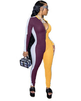 JRRY Women Ribbed Jumpsuits Long Sleeve Turtleneck High Elasticity Zippers Rib Bodysuit Print Raised Lines Pattern Outdoor Wear