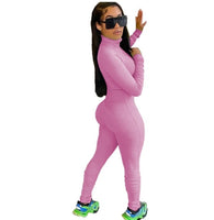 JRRY Women Ribbed Jumpsuits Long Sleeve Turtleneck High Elasticity Zippers Rib Bodysuit Print Raised Lines Pattern Outdoor Wear